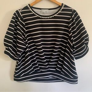 Cupio High-low Stripe Pearl Neckline Blouse XL